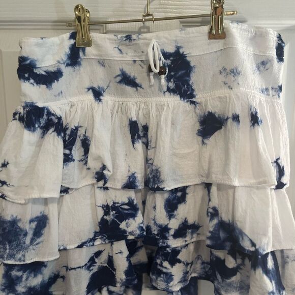 Blue and White Tiered Bubble Mini Skirt - Picture 7 of 10